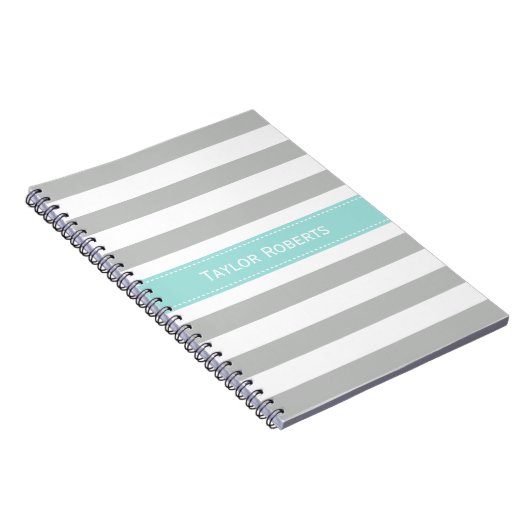 Elegant grijs en Mint Green Stripes Pattern Notitieboek (Rechterzijde)