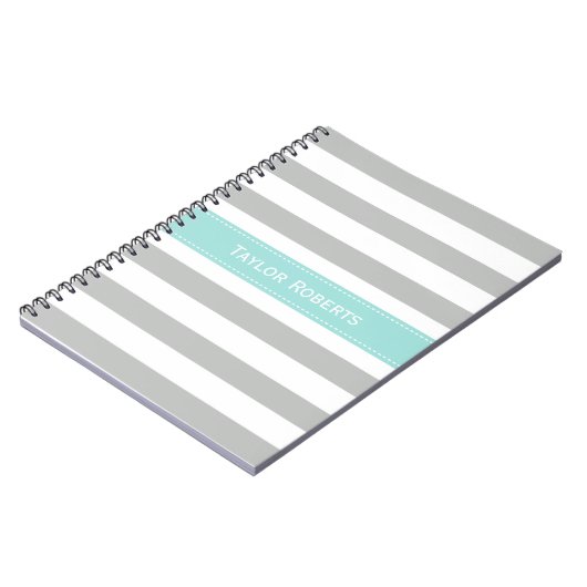 Elegant grijs en Mint Green Stripes Pattern Notitieboek (Linkerzijde)