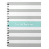 Elegant grijs en Mint Green Stripes Pattern Notitieboek (Voorkant)