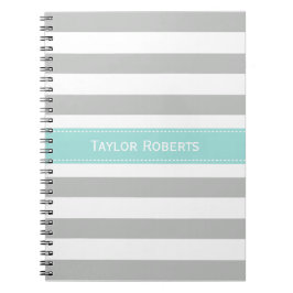 Elegant grijs en Mint Green Stripes Pattern Notitieboek