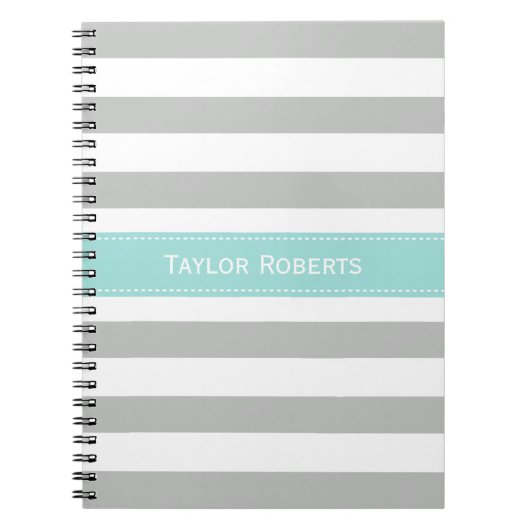 Elegant grijs en Mint Green Stripes Pattern Notitieboek (Voorkant)