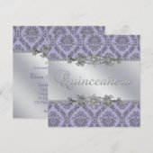 Elegant grijs en Paarse Damask Quinceanera Kaart (Voorkant / Achterkant)