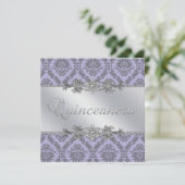 Elegant grijs en Paarse Damask Quinceanera Kaart (Staand voorkant)