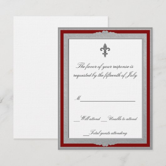 Elegant grijs en rode bruiloft RSVP kaartje (Voorkant / Achterkant)