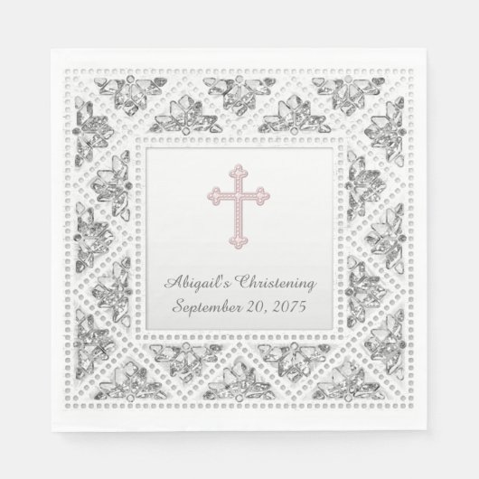 Elegant grijs en roze kruis servet (Voorkant)