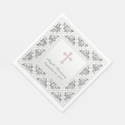 Elegant grijs en roze kruis servet (Hoek)