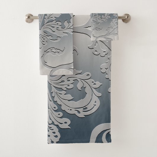 Elegant grijs en Taupe Royal Damask Bad Handdoek (Insitu)