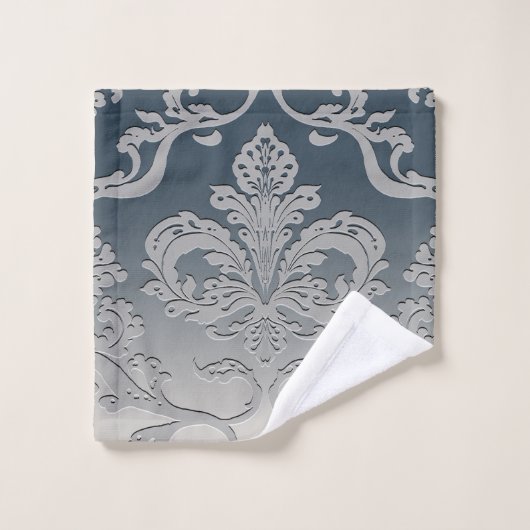 Elegant grijs en Taupe Royal Damask Bad Handdoek (Wasdoekje)