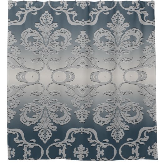 Elegant grijs en Taupe Royal Damask Douchegordijn (Voorkant)