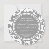 Elegant grijs en White Damask Scroll Monogram Kaart (Achterkant)