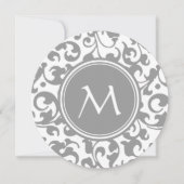 Elegant grijs en White Damask Scroll Monogram Kaart (Voorkant)