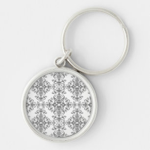 Elegant grijs en wit bloemmotief damast Victoriaan Sleutelhanger