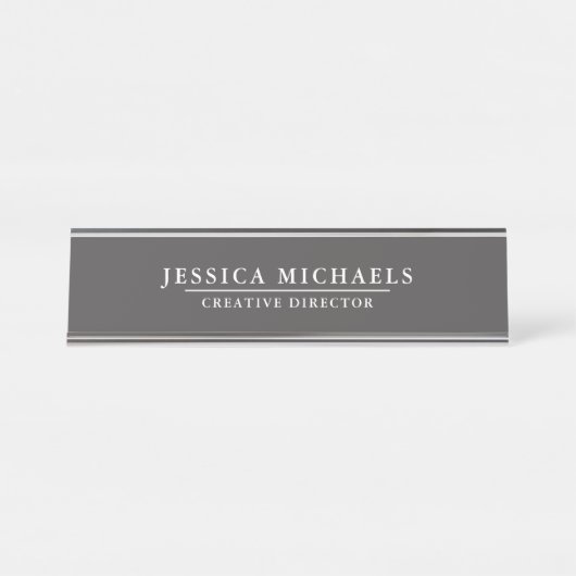 Elegant grijs en wit bureau naambordje (Voorkant)