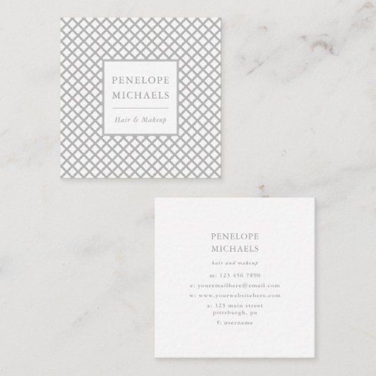 Elegant grijs en wit geometrisch vierkante visitekaartje (Voorkant / Achterkant)