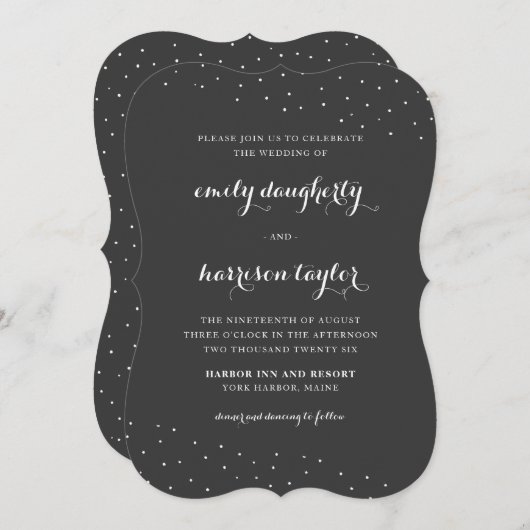 Elegant Grijs en Wit met Delicate Stippen Bruiloft Kaart (Voorkant / Achterkant)