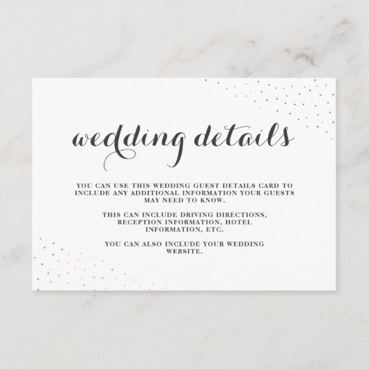 Elegant Grijs en Wit met Stippen Weddenschap Detai Informatiekaartje (Voorkant)