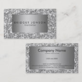 Elegant grijs en wit sprankelend glitterpatroon visitekaartje (Voorkant / Achterkant)