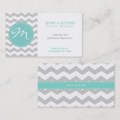 Elegant grijs en witte Chevron met monogram Visitekaartje (Voorkant / Achterkant)