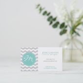 Elegant grijs en witte Chevron met monogram Visitekaartje (Staand voorkant)