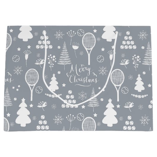 Elegant grijs en witte tennis kerst groot cadeauzakje (Voorkant)