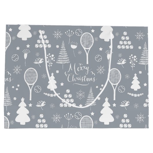 Elegant grijs en witte tennis kerst groot cadeauzakje (Achterkant)