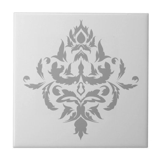 Elegant Grijs Enig Damaskontwerp Tegeltje (Voorkant)