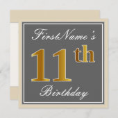 Elegant, grijs, Faux Gold 11e verjaardag + naam Kaart (Voorkant / Achterkant)