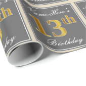 Elegant, grijs, Faux Gold 13th Birthday + naam Cadeaupapier (Rol Hoek)