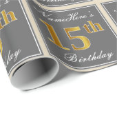 Elegant, grijs, Faux Gold 15th Birthday + naam Cadeaupapier (Rol Hoek)