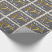 Elegant, grijs, Faux Gold 17th Birthday + naam Cadeaupapier (Hoek)
