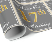 Elegant, grijs, Faux Gold 17th Birthday + naam Cadeaupapier (Rol Hoek)