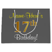 Elegant, grijs, Faux Gold 17th Birthday + naam Large Cadeautasje (Voorkant)