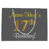 Elegant, grijs, Faux Gold 17th Birthday + naam Large Cadeautasje (Achterkant)