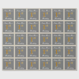 Elegant, grijs, Faux Gold, 1ste verjaardag; aangep Cadeaupapier