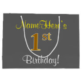 Elegant, grijs, Faux Gold, 1ste verjaardag; aangep Groot Cadeauzakje (Achterkant)