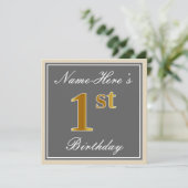 Elegant, grijs, Faux Gold, 1ste verjaardag; aangep Kaart (Staand voorkant)