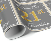 Elegant, grijs, Faux Gold 21st Birthday + naam Cadeaupapier (Rol Hoek)