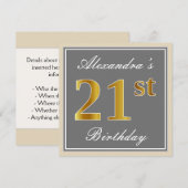 Elegant, grijs, Faux Gold 21st Birthday + naam Kaart (Voorkant / Achterkant)