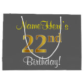 Elegant, grijs, Faux Gold 22e verjaardag + naam Groot Cadeauzakje (Achterkant)