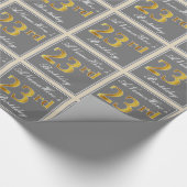 Elegant, grijs, Faux Gold 23rd Birthday + naam Cadeaupapier (Hoek)