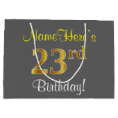 Elegant, grijs, Faux Gold 23rd Birthday + naam Groot Cadeauzakje (Achterkant)