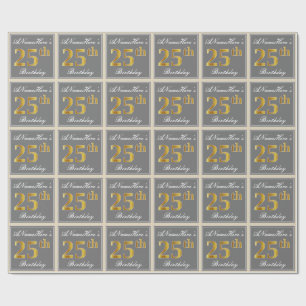 Elegant, grijs, Faux Gold 25th Birthday + naam Cadeaupapier