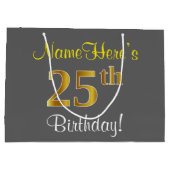Elegant, grijs, Faux Gold 25th Birthday + naam Groot Cadeauzakje (Achterkant)