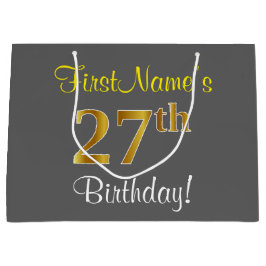 Elegant, grijs, Faux Gold 27th Birthday + naam Groot Cadeauzakje