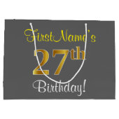 Elegant, grijs, Faux Gold 27th Birthday + naam Groot Cadeauzakje (Achterkant)