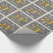 Elegant, grijs, Faux Gold 28th Birthday + naam Cadeaupapier (Hoek)