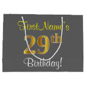 Elegant, grijs, Faux Gold 29th Birthday + naam Groot Cadeauzakje (Achterkant)