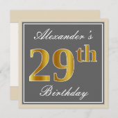 Elegant, grijs, Faux Gold 29th Birthday + naam Kaart (Voorkant / Achterkant)