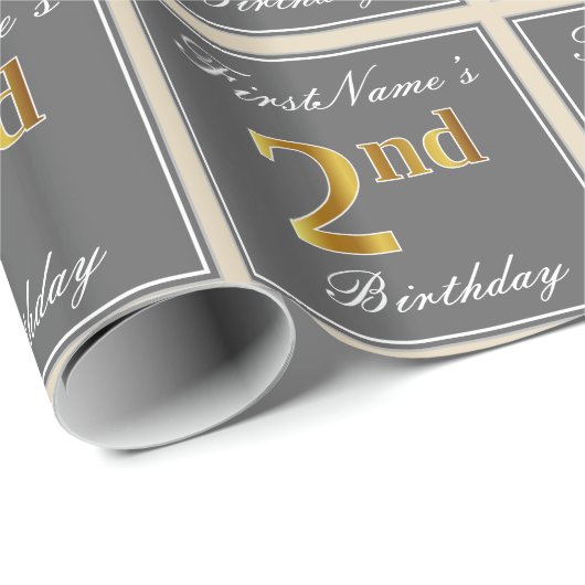 Elegant, grijs, Faux Gold 2e verjaardag; aangepast Cadeaupapier (Rol Hoek)