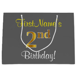 Elegant, grijs, Faux Gold 2e verjaardag; aangepast Groot Cadeauzakje